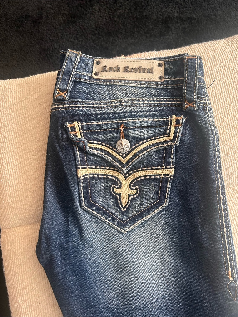 Rock Revival Dark Blue Bootcut Jeans with Embroidered Pocket